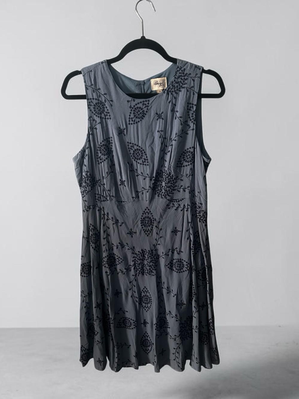 Beige by ECI Embroidered Fit & Flare Dress Slate Blue Purple size 12